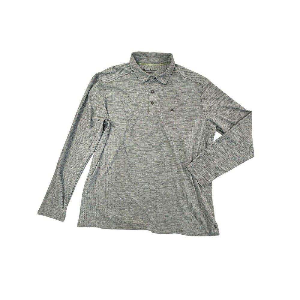 Tommy Bahama Palm Coast IslandZone Long Sleeve Polo Shirt Men XL Gray